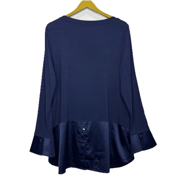 Soft Surroundings Satin Jersey Knit Tunic Blouse Size L Navy Blue Modest Preppy - Picture 2 of 9